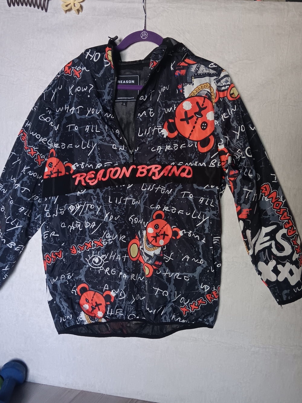 Reason Black & Red Graphic Hooded Pullover Raincoat